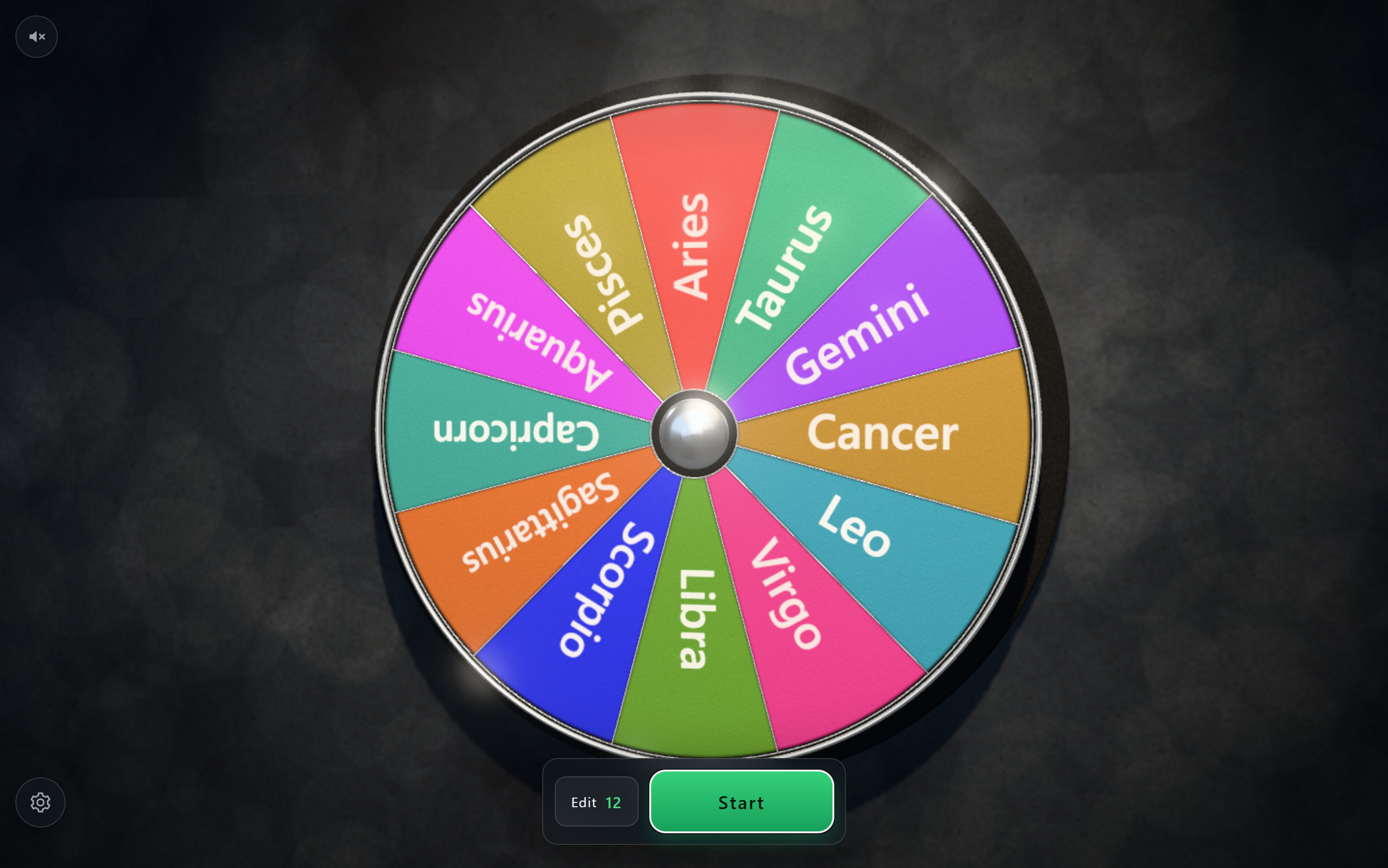 Spinner on desktop: a board with the twelve zodiac signs